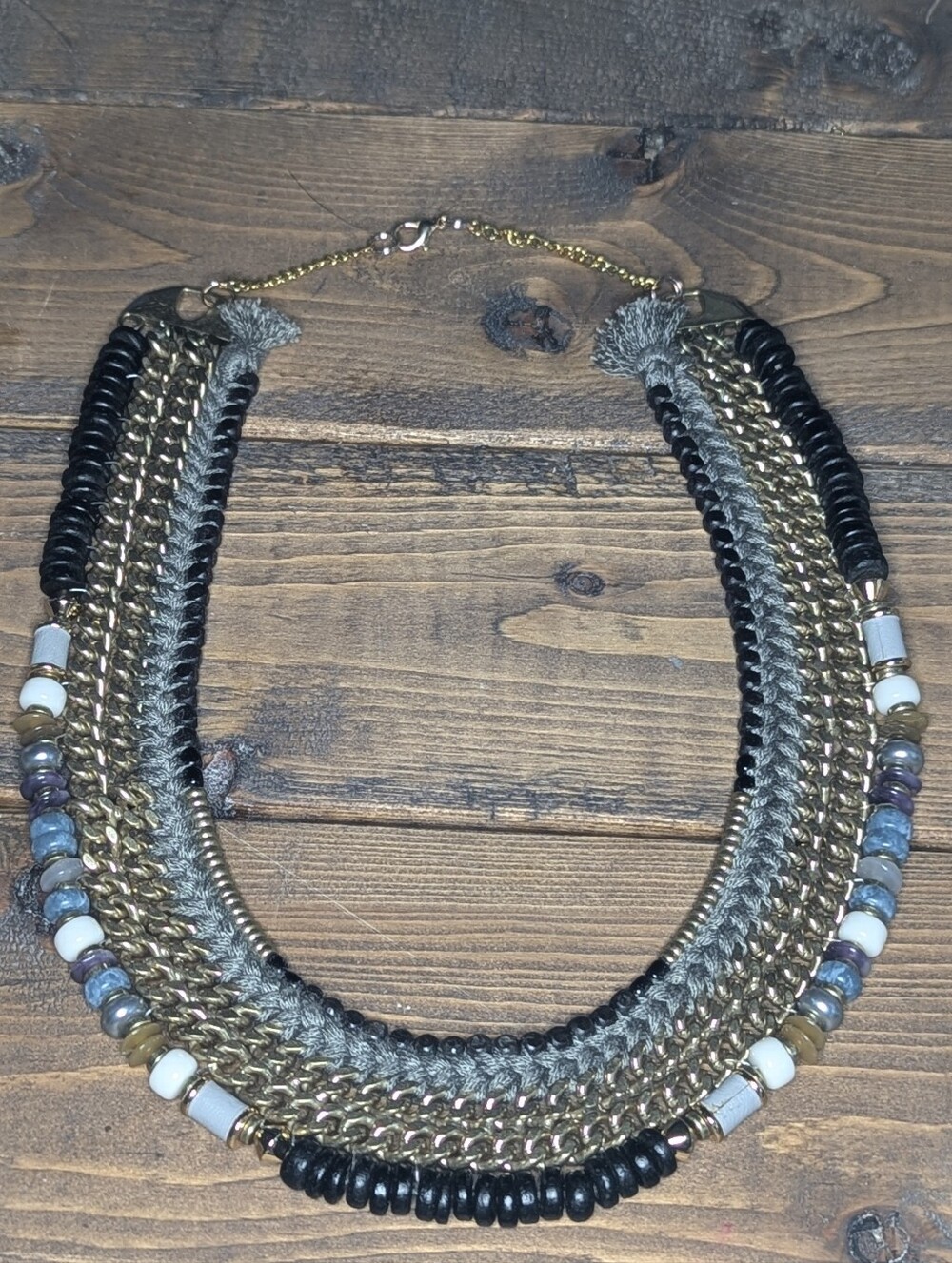 Stella & Dot Tempest Bib Necklace – Gold & Black Statement Necklace